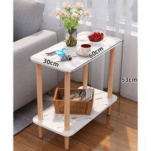 2단 사각형 슬림테이블 이케아 원목 침대용 미니테이블, 60CM 더블 마블