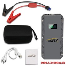 차량 자동차 블랙박스 보조배터리 GKFLY 전원 24000mAh 점프 스타터 12V 2000A 휴대용 시작 장치 보조베터리 배터리 부스터 버스터 휘발유, [01] 2000A XMEPRO, 01 24000mAh 2000A