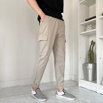 남성용 여름 린넨 카고 조거 밴딩 팬츠