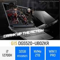 [오늘출발] 델 2022 G15 5520 Gaming Laptop 다크 쉐도우 그레이 DG5520-UB02KR 지포스 RTX3050Ti 게이밍 고사양 영상편집 포토샵 캐드, Win11 Pro, 32GB, 2TB