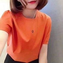 흰색반팔티 형과 아우 전문점 같은스타일 여름 화이트 슬림핏 별 자수 순 면반팔티셔츠 여성 상의 2421249221