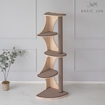 베이직준 옵션없는 원목 코너형 심플 캣타워 (알루미늄기둥 먼치킨 벽 디자인), 5단 코너형 캣타워