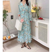 커스텀에이블 플라워 브이 쉬폰 롱 원피스_C2303OP060A