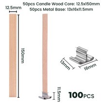 향초만들기나무 양초 심지 천연 금속 기본 세트 DIY 만들기 용품 수제 왁스 50 개, 03 12.5 x 150 mm