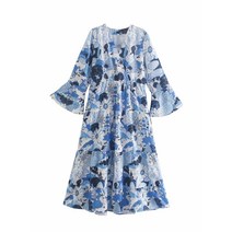 나팔소매원피스 WMXZ 손수 봄 여름 오스트레일리아 보이핏 볼륨 브이넥 플라워 프린팅 부츠컷 롱 와이드 2213278687