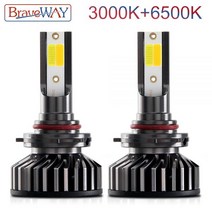 LED전조등 BraveWay 3000K + 6500K LED 자동차 헤드라이트 전구 H1 H7 H8 H9 H11 10000LM 72W 12V 24V 옐로우 흰색 자동 전면 램프 C, 3000K and 6500K