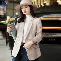 셀럽당 코트 여 춘추 트위드 정장 체크 캐주얼 정장