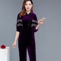 엄마옷 트레이닝 세트 40대 50대 여중장년 골드 벨벳 투피스 WZB0904021