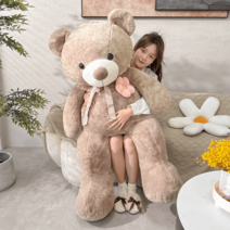 초대형 곰인형 쿠션 큰 리얼 애착 수면 심장 테디 베어 선물, 브라운플라워베어, 100cm