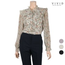 [비비드 시크릿가너] [VIVID SG]VIVID 플라워 리본러플장식 쉬폰 블라우스