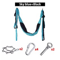 플라잉 요가 설치 해먹 스윙 패브릭 반중력 공중 견인 장치 세트 장비 필라테스 바디 쉐이핑 19, 하늘색-검정색, 협력사