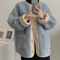 러블리(lovely)겨울 여성 단추 포켓 후리스 뽀글이 무스탕 자켓