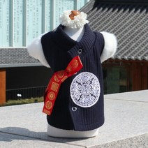 핑키밍키 순수 누빔 면 강아지옷 한복 조끼 배자 애견한복, 도련 누빔 배자(네이비)