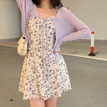 Z3JC 플라워 나시 세트 여름 코디 얇은 자외선 차단 케이프입니다. 여성 미디원피스