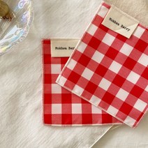 체크 방수 패브릭 티코스터 컵받침, 레드체크방수