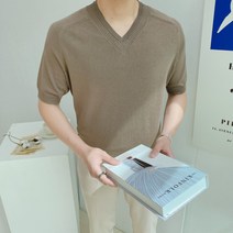 린넨 캐시미어 브이넥 여름 반팔 니트(ZR)