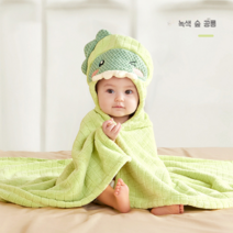 아기 목욕 수건 어린이 가운 신생아 슈퍼 부드러운 흡수 속건 털이없는 후드 망토, 105x105cm, 녹색 숲 공룡