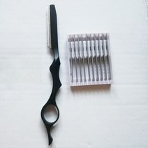 미용 이발사 가위 세트 스테인레스 10pcs 블레이드 1pcs 엷게하는 이발사 페더링 스타일리스트 손질 헤어 살롱 스틸 전문 도구, 74-4블랙