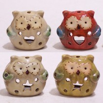 하나샵 무늬부엉이 캔들홀더 장식품 4p 세트 2836, 혼합 색상