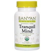 Banyan Botanicals Tranquil Mind – 차분함과 평온함을 위한 유기농 보충제제 - 스트레스 완화를 아유르베다 허브 구두치 브라미 스컬캡 포함* 90정 GM