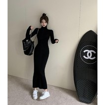 하이 넥 롱 니트 원피스