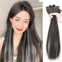 하이유니 시크릿 투톤 스트레이트 펌 부분 헤어 피스 붙임 머리 여성 가발 60cm 3피스-1세트, 다크브라운+애쉬그레이 / 60cm - 3피스