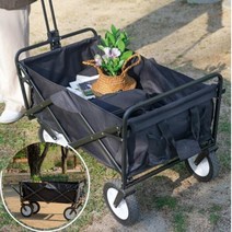 회전바퀴 캠핑 카트 웨건 롱 핸들 손잡이 손 수레 짐 운반 이동 접히는 트레일러 대형 블랙