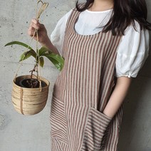 방가지똥 앞치마 단추없는 통원피스 초코브라운 린넨100 앞치마