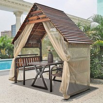 정자 파고라 바베큐장 원두막 마당 시골 한옥 나무 전원주택 파라고 테라스, 통나무집+테이블+커튼