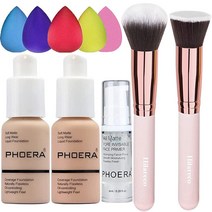 [정품] 2팩 PHOERA 파운데이션 샌드 105 및 페이스 프라이머 리퀴드 풀 커버리지, 102+103/Nude + Warm peach