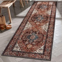 Valenrug 러너 러그 73.6 x 20.3cm(2피트 6x8피트) 얼룩 방지 경량 주방 거실용 미끄럼 부분 빈티지 부족 복도 러그(오렌지/레드 6x20.3cm(2피트 6x8피, Coffee/Red