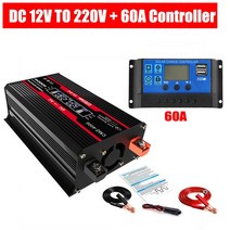 차량용 슈퍼 캐패시터 캐퍼시터 전압안정기 4000W 수정 사인파 인버터 12V 110V 220V 전압 변환기 듀얼 USB 포트 지능형 LCD 디스플레이 자동차 전원, 06 220V 60A Controller