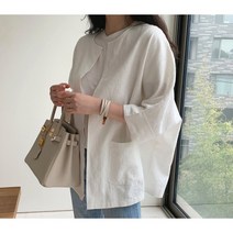 퍼스트/ 7부소매 린넨 노버튼 자켓 가을 간절기 가디건 루즈핏 빅사이즈 데일리