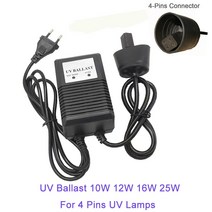 10W 12W 16W 25W 4 핀 소켓 UV 램프 안정기 조명 살균기 물 220V 전원 어댑터 EU 플매트 카펫 러그 교체용, [02] 12W Euro Plug