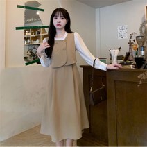 빅사이즈 여성복 프렌치 조끼 A라인 미디 스커트 레트로 컨셉사진 하객 단정한 원피스