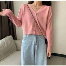 여자 기본 사계절 루즈핏 브이넥 크롭 미니가디건 6color ~2XL