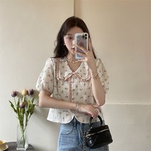 여름 잔 꽃무늬 핑크 슬림 캐주얼 정장 결혼식 하객 카라 셔츠 반팔 숏 블라우스 SH