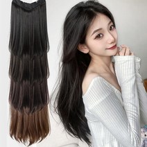 풍성한 직모 옆머리 U자 헤어피스 반가발 부분헤어, 45cm, 밝은갈색