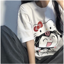 캐릭터 반팔 티셔츠 키티모자쓴 통통이 커플티