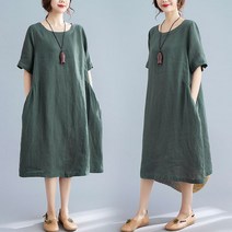 여성 린넨 원피스 빅사이즈 오버핏 a라인 캐주얼 여자 봄 여름 가을 반팔 롱원피스 22년 linen dress women JX0795