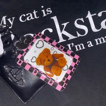 포토카드 홀더 키링 포카 바인더 보관 열쇠고리 아이돌 체커보드 체크 핑크 블랙, 체커하트 핑크