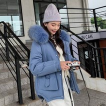가바바 여성 겨울 숏패딩 세련되고 깔끔한 디자인 주머니 버클 장식 포인트 별 오양 박음질 포인트 모피후드 데일리 패딩점퍼 G40483