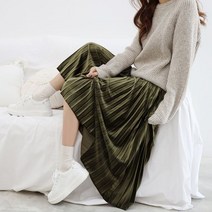 스타일디오 벨벳 와이드 플리츠 스커트