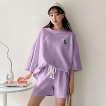 일상화보 큐티디노 여성 캐주얼 루즈핏 반팔티 반바지 상하의 세트