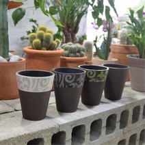 엔틱 다크브라운 긴화분 독일토분 13x16 식물 식덕, 화이트 물구멍타공O