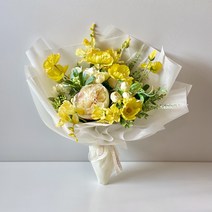 조화꽃다발 센터피스 생화같은조화 촬영부케꽃다발꽃장식 졸업 졸업식, 화이트옐로우, 플로드지+사이즈 2배
