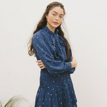 [벰버]DOT PLEATS SKIRT_PASTEL NAVY