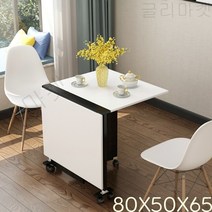 좁은 주방식탁 접이식 테이블 보조 조리대 이동식 식탁 슬라이딩식탁 미니 2인용 거실, 화이트 올리브 80X50X65 이동 가능