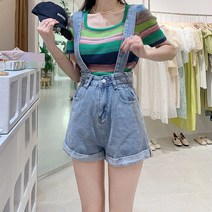 끈 탈부착 데님 멜빵바지 숏 청 반바지 여성 팬츠