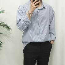 미꼬장 기획 썸머 잔줄 스트라이프 오버핏 긴팔 셔츠남방